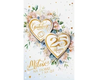 Card 25th Wedding Anniversary, Two Hearts, 13x20.5 cm